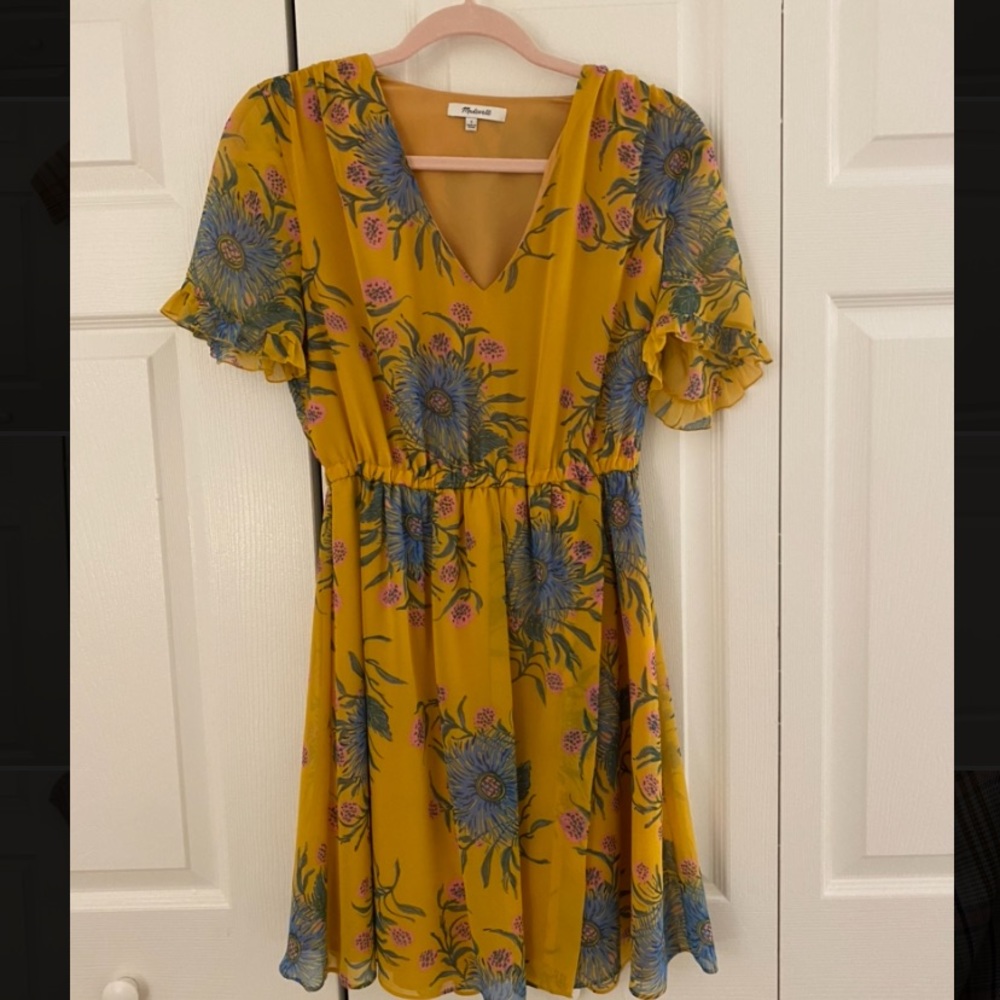 Madewell yellow floral mini dress